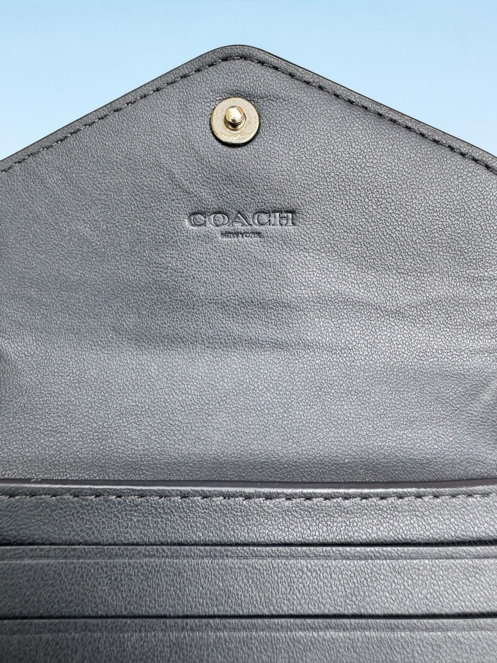 COACH Wyn Small Wallet in Dove Grey and Sky Blue Multi Colorblock. - Picture 10 of 14
